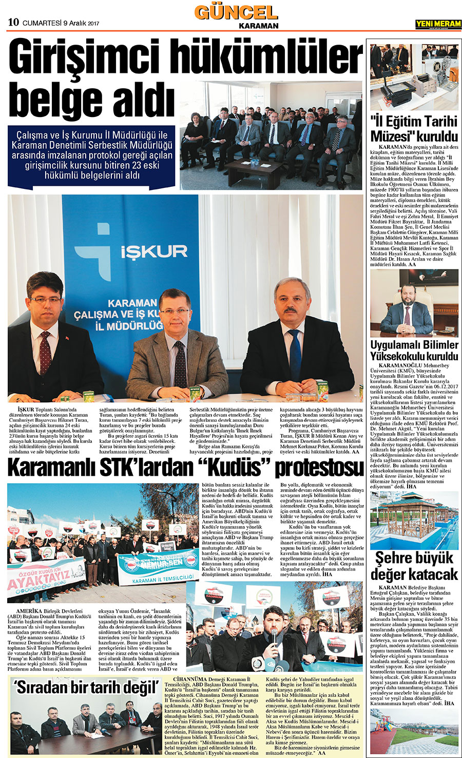 9 Aralık 2017 Yeni Meram Gazetesi