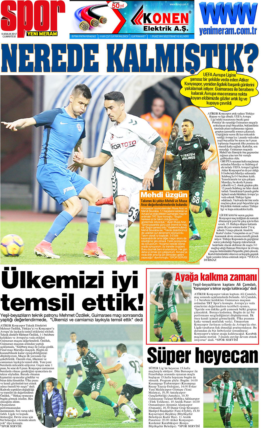 9 Aralık 2017 Yeni Meram Gazetesi