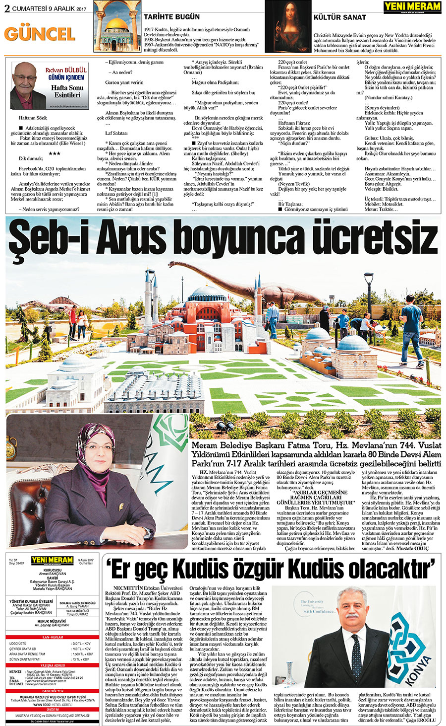 9 Aralık 2017 Yeni Meram Gazetesi