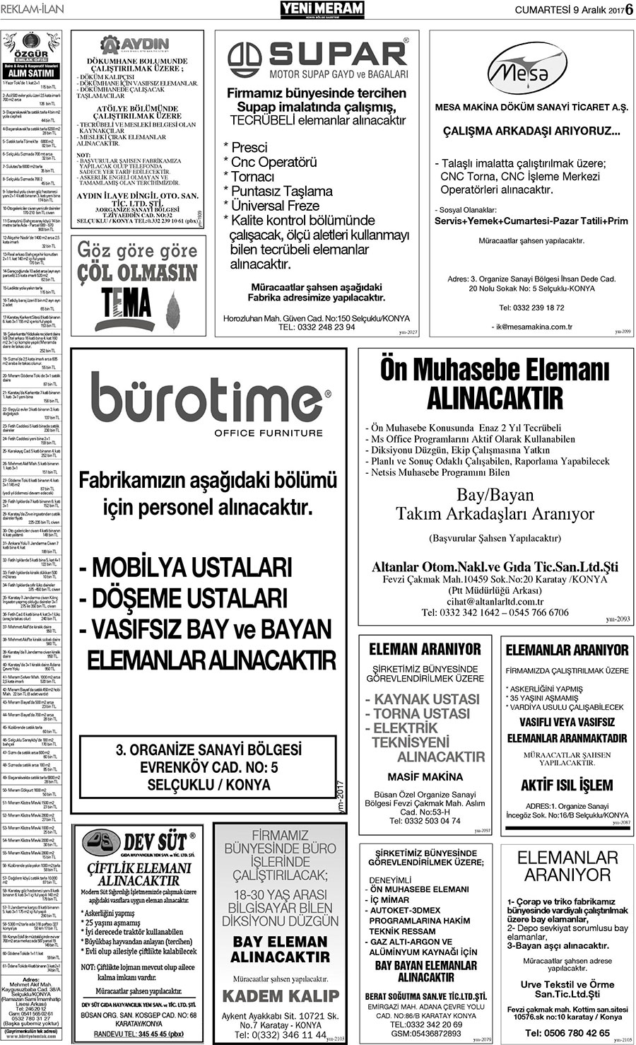 9 Aralık 2017 Yeni Meram Gazetesi