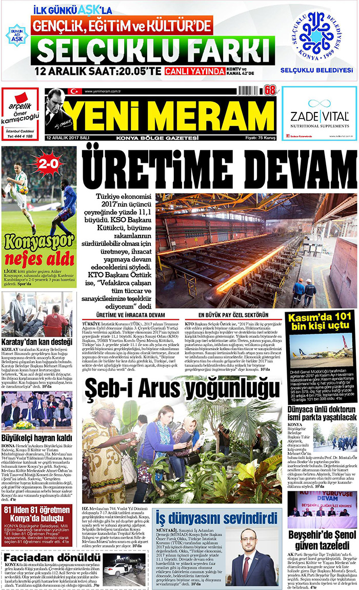 12 Aralık 2017 Yeni Meram Gazetesi