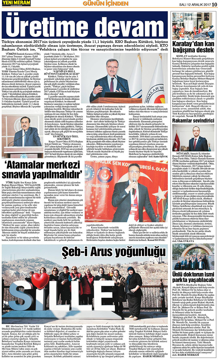 12 Aralık 2017 Yeni Meram Gazetesi