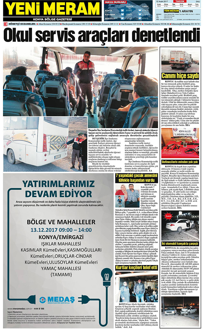 12 Aralık 2017 Yeni Meram Gazetesi