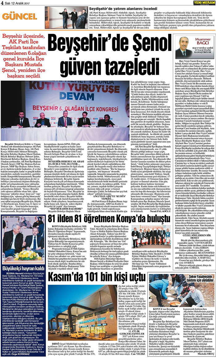 12 Aralık 2017 Yeni Meram Gazetesi