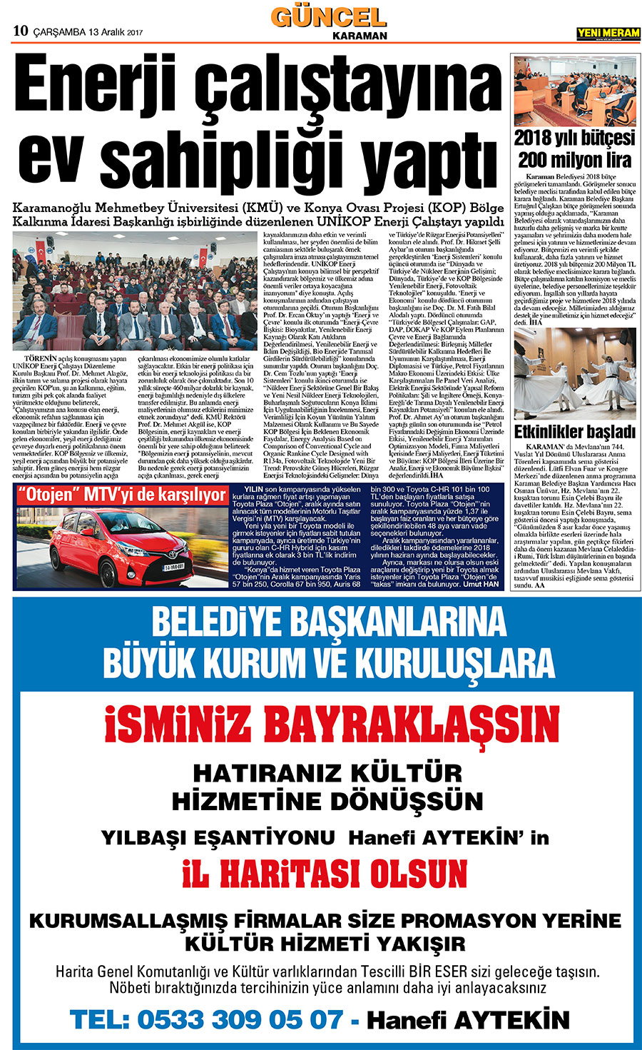 13 Aralık 2017 Yeni Meram Gazetesi