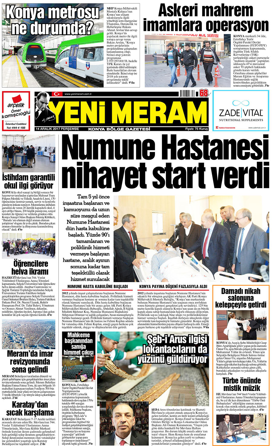 14 Aralık 2017 Yeni Meram Gazetesi