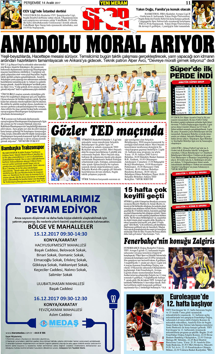 14 Aralık 2017 Yeni Meram Gazetesi