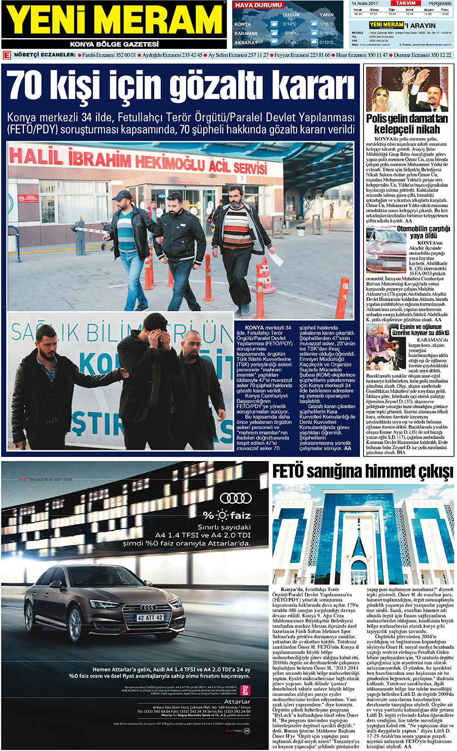 14 Aralık 2017 Yeni Meram Gazetesi