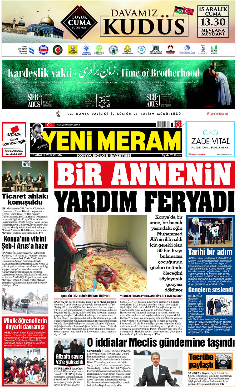 15 Aralık 2017 Yeni Meram Gazetesi