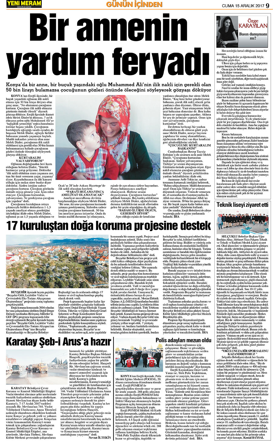 15 Aralık 2017 Yeni Meram Gazetesi