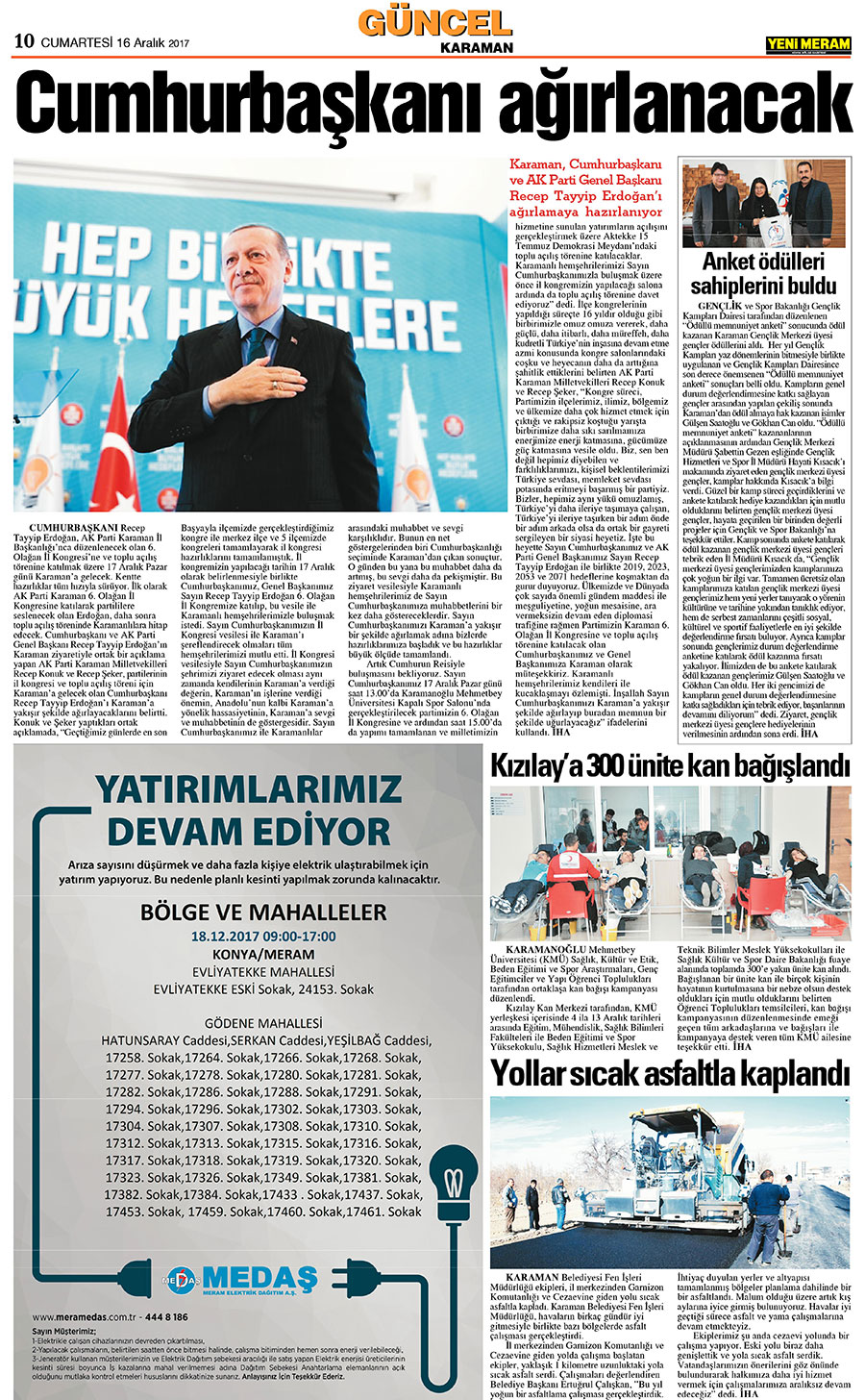 16 Aralık 2017 Yeni Meram Gazetesi