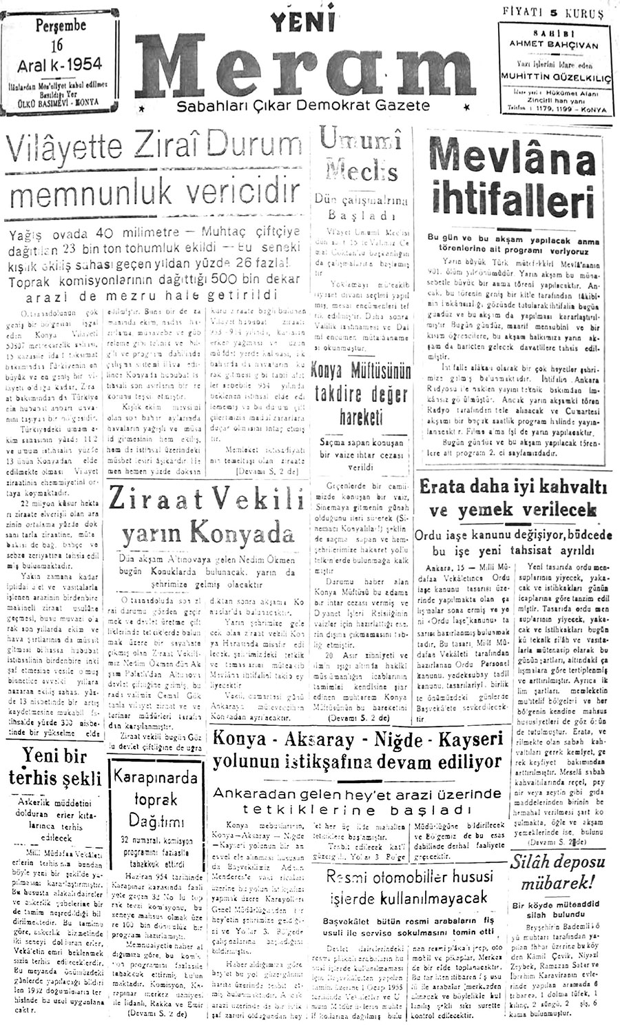 16 Aralık 2017 Yeni Meram Gazetesi