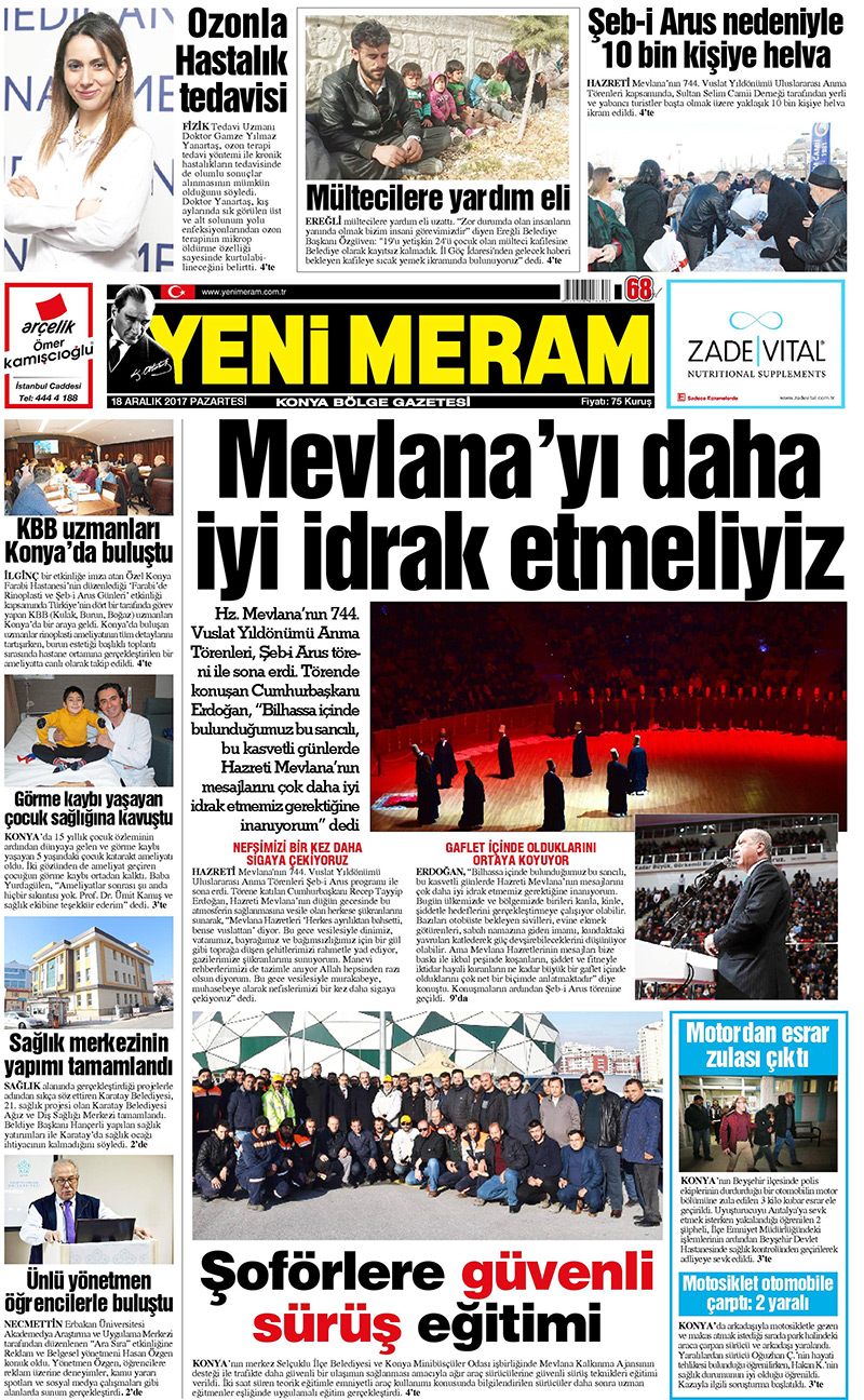 18 Aralık 2017 Yeni Meram Gazetesi