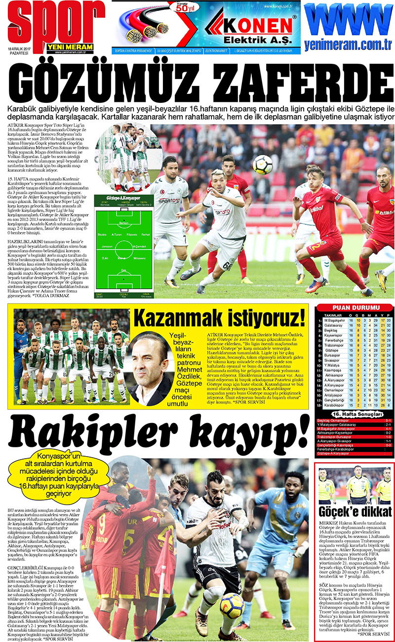 18 Aralık 2017 Yeni Meram Gazetesi