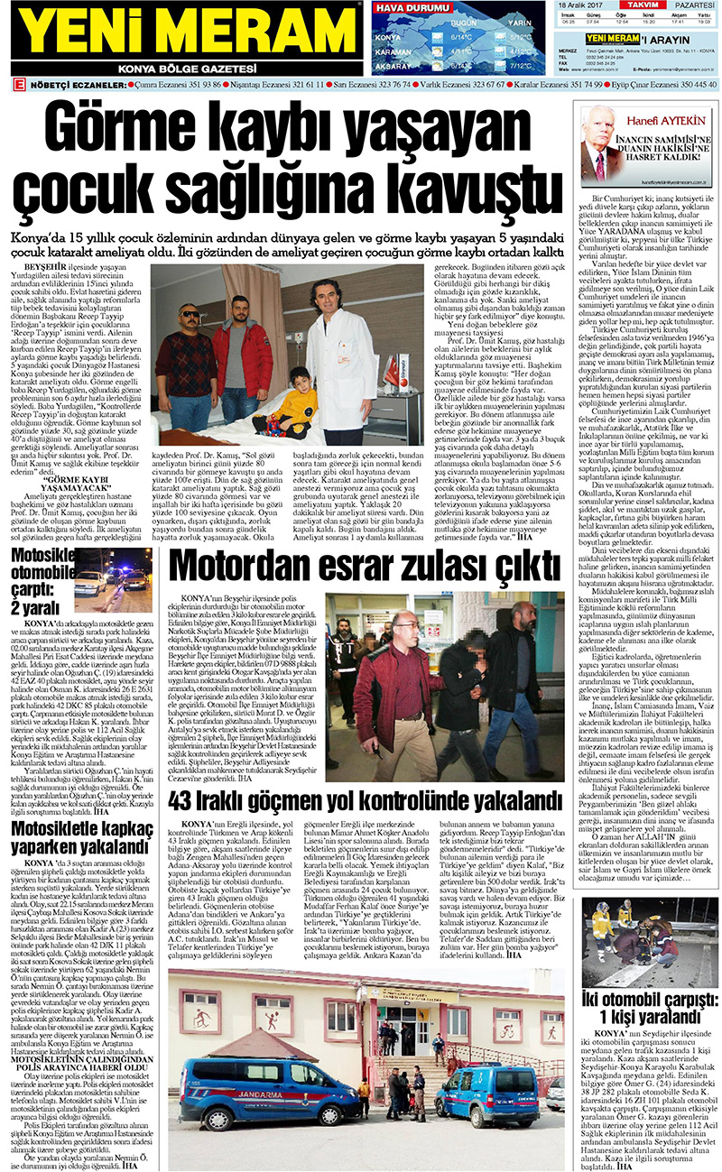 18 Aralık 2017 Yeni Meram Gazetesi