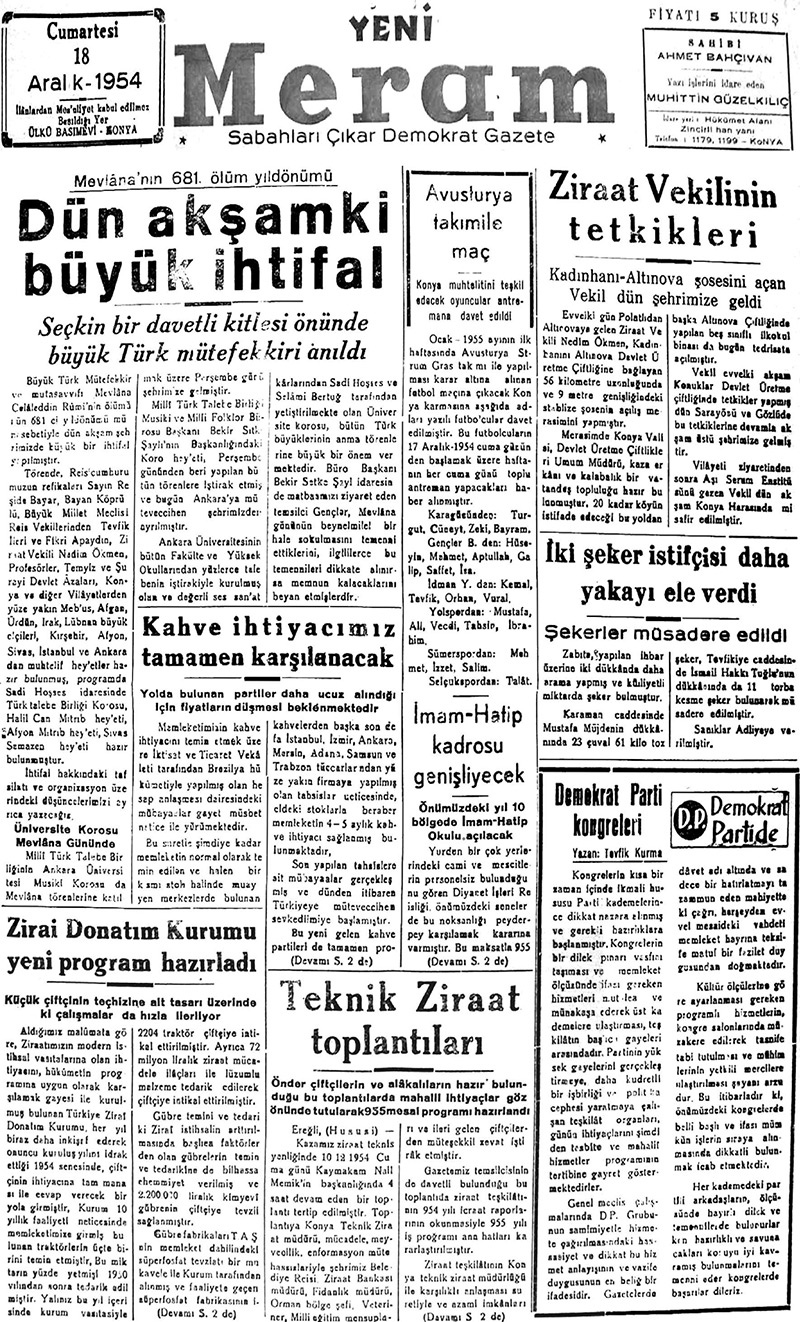 18 Aralık 2017 Yeni Meram Gazetesi