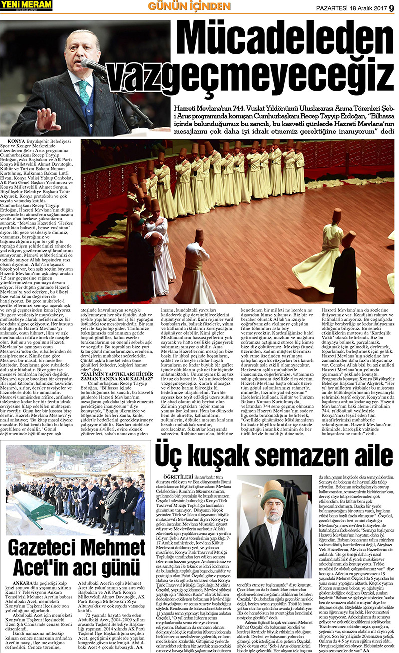 18 Aralık 2017 Yeni Meram Gazetesi