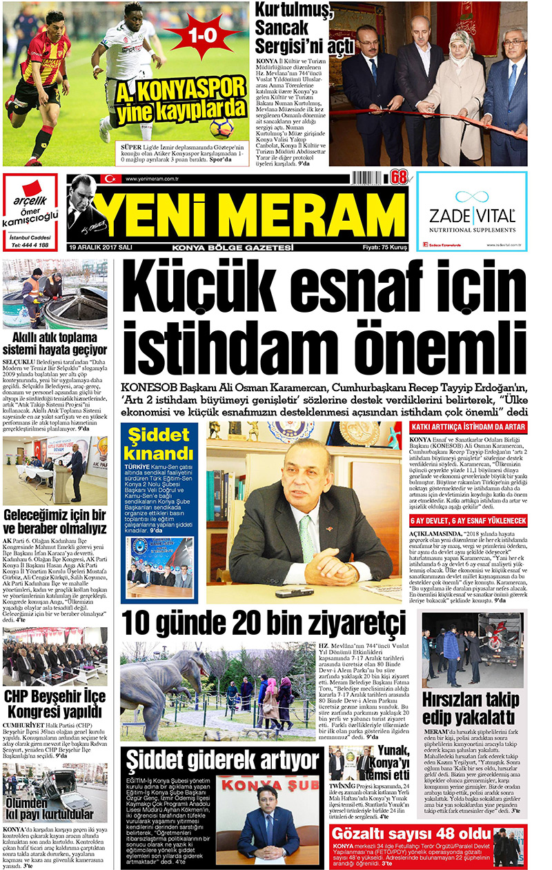 19 Aralık 2017 Yeni Meram Gazetesi