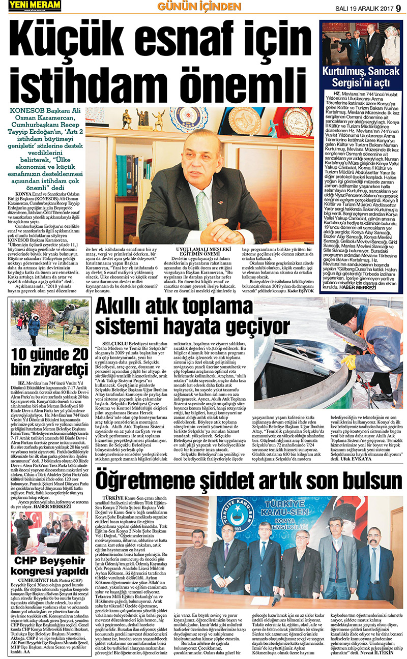 19 Aralık 2017 Yeni Meram Gazetesi