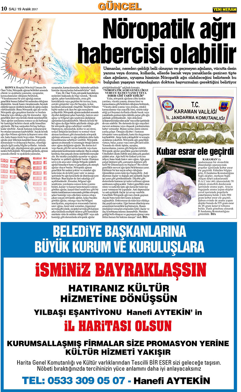 19 Aralık 2017 Yeni Meram Gazetesi