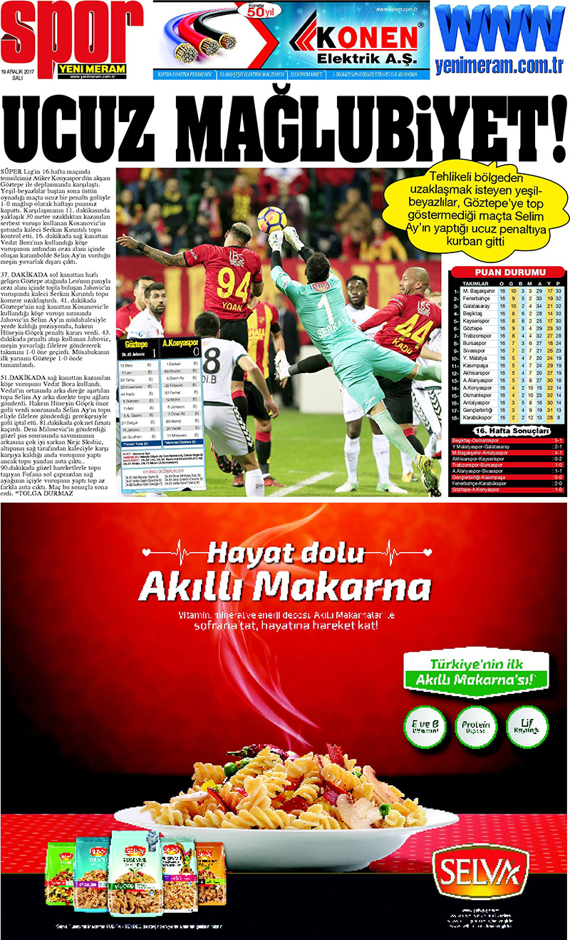 19 Aralık 2017 Yeni Meram Gazetesi