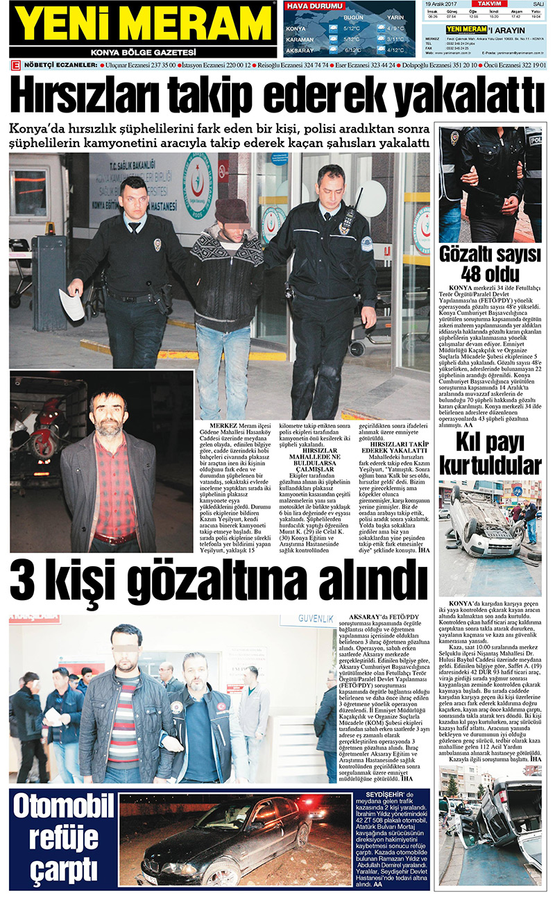 19 Aralık 2017 Yeni Meram Gazetesi