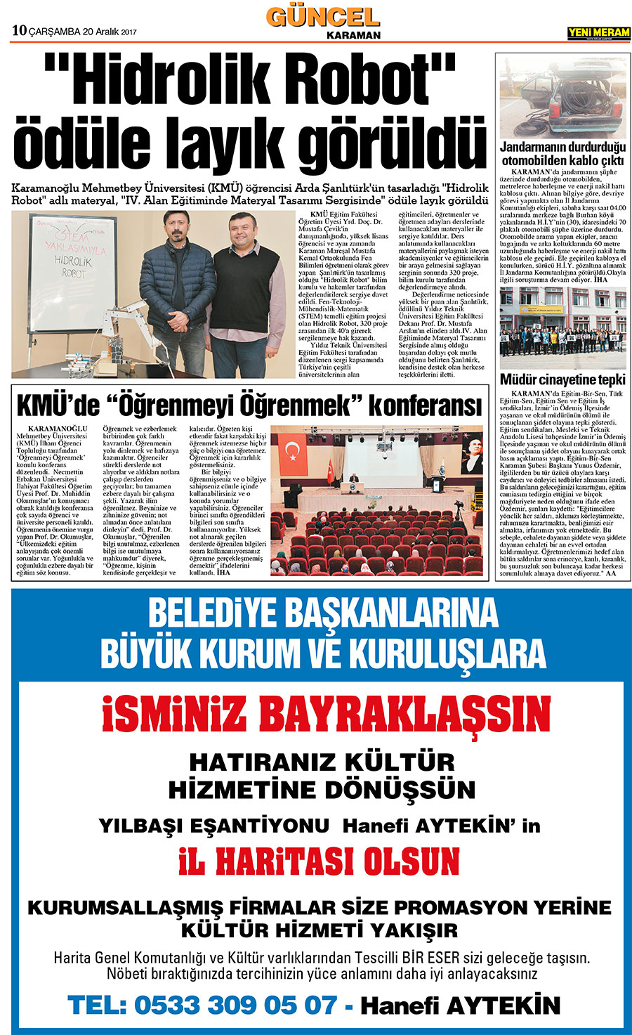 20 Aralık 2017 Yeni Meram Gazetesi