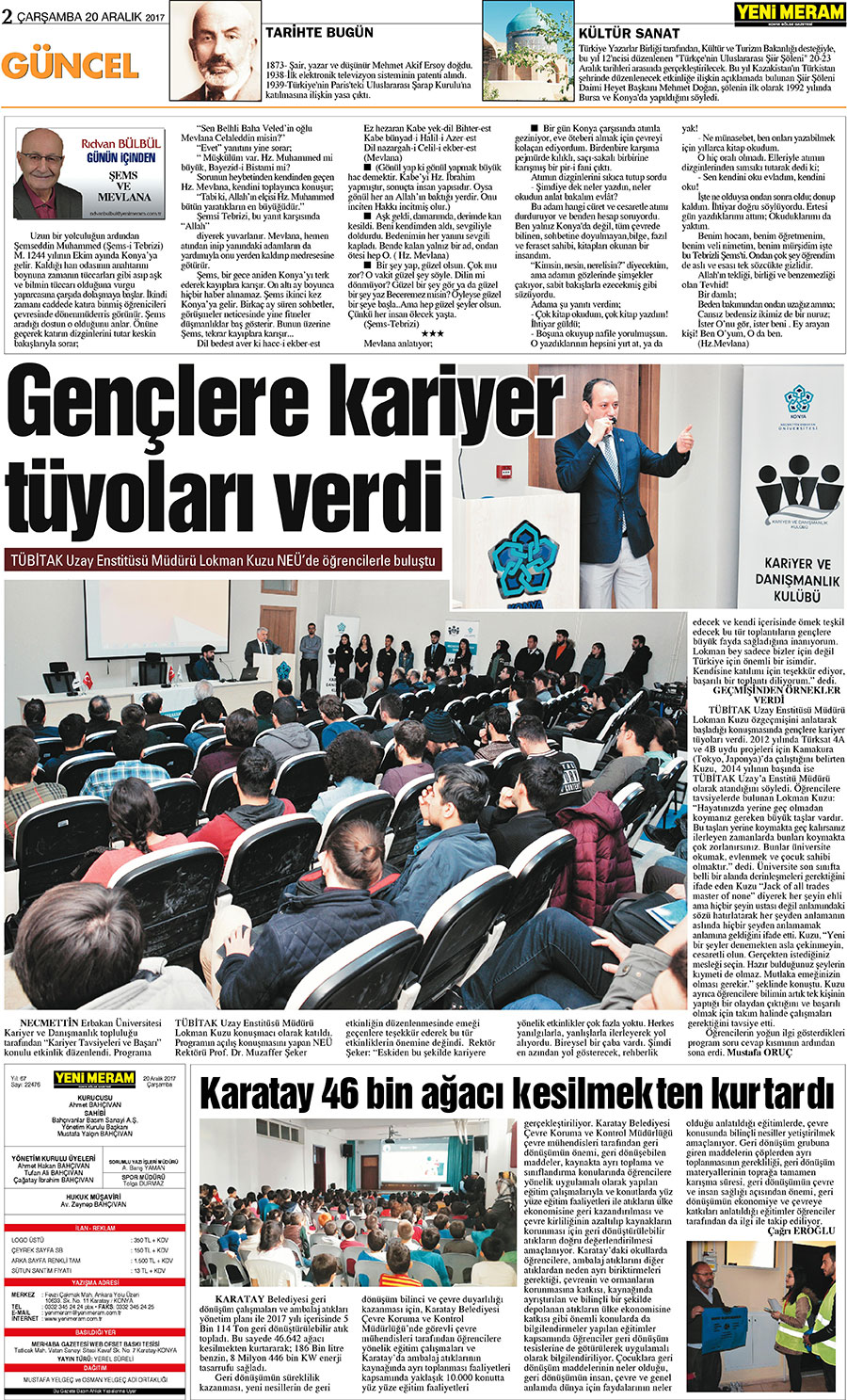 20 Aralık 2017 Yeni Meram Gazetesi