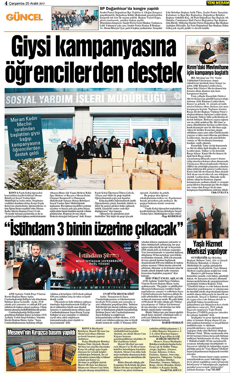 20 Aralık 2017 Yeni Meram Gazetesi