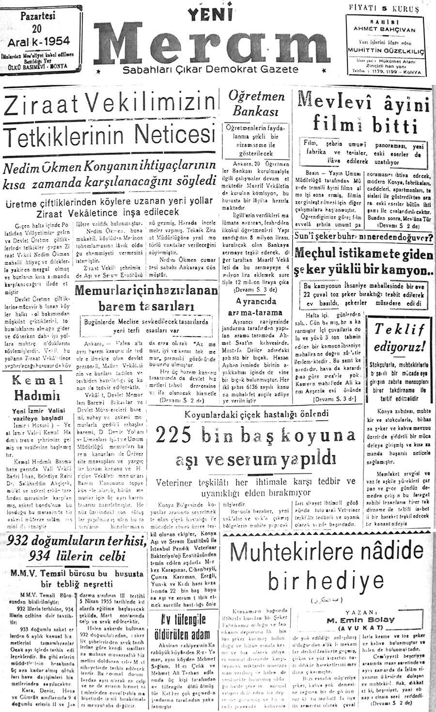 20 Aralık 2017 Yeni Meram Gazetesi