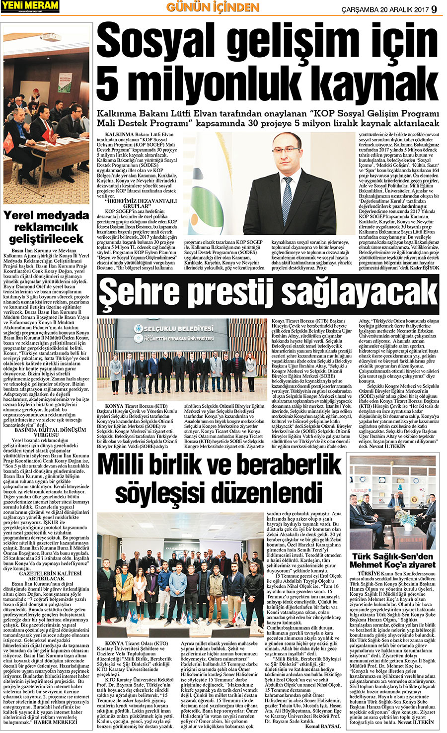 20 Aralık 2017 Yeni Meram Gazetesi