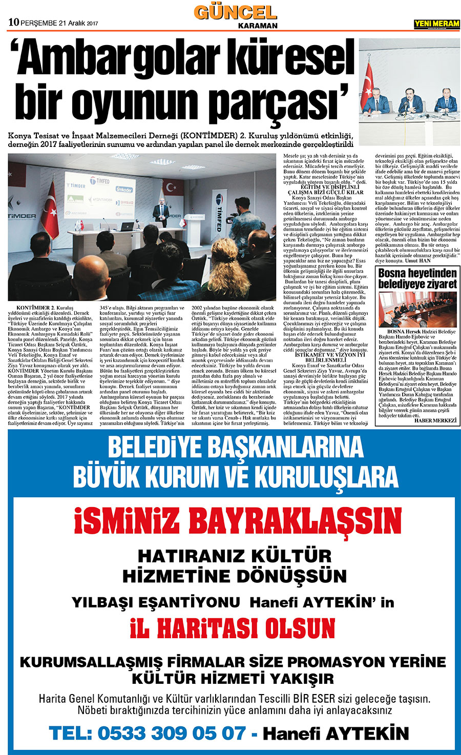 21 Aralık 2017 Yeni Meram Gazetesi