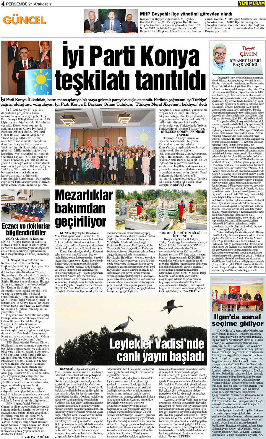 21 Aralık 2017 Yeni Meram Gazetesi