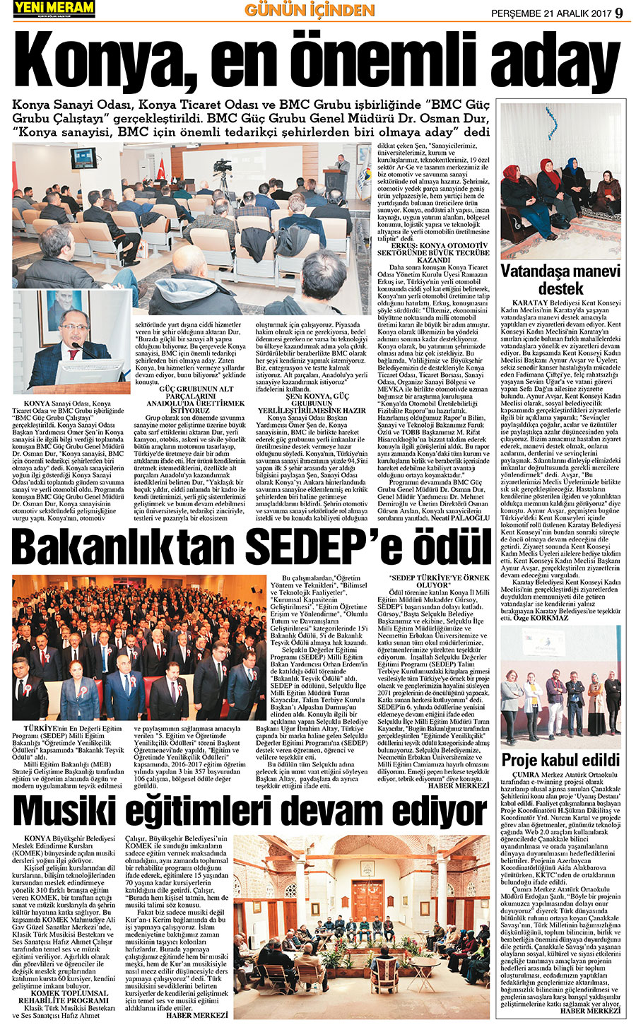 21 Aralık 2017 Yeni Meram Gazetesi