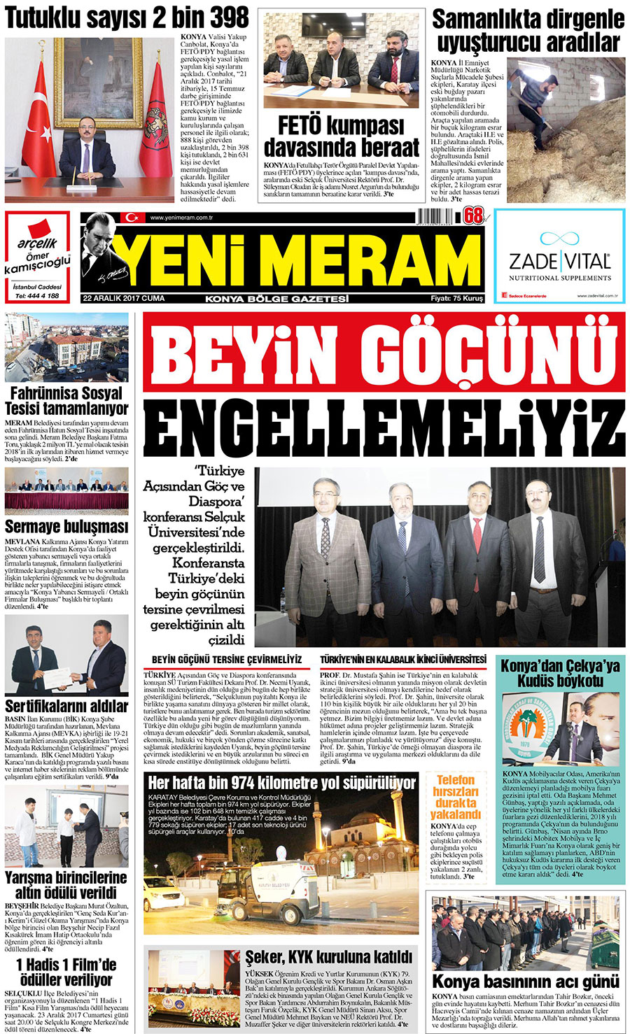 22 Aralık 2017 Yeni Meram Gazetesi