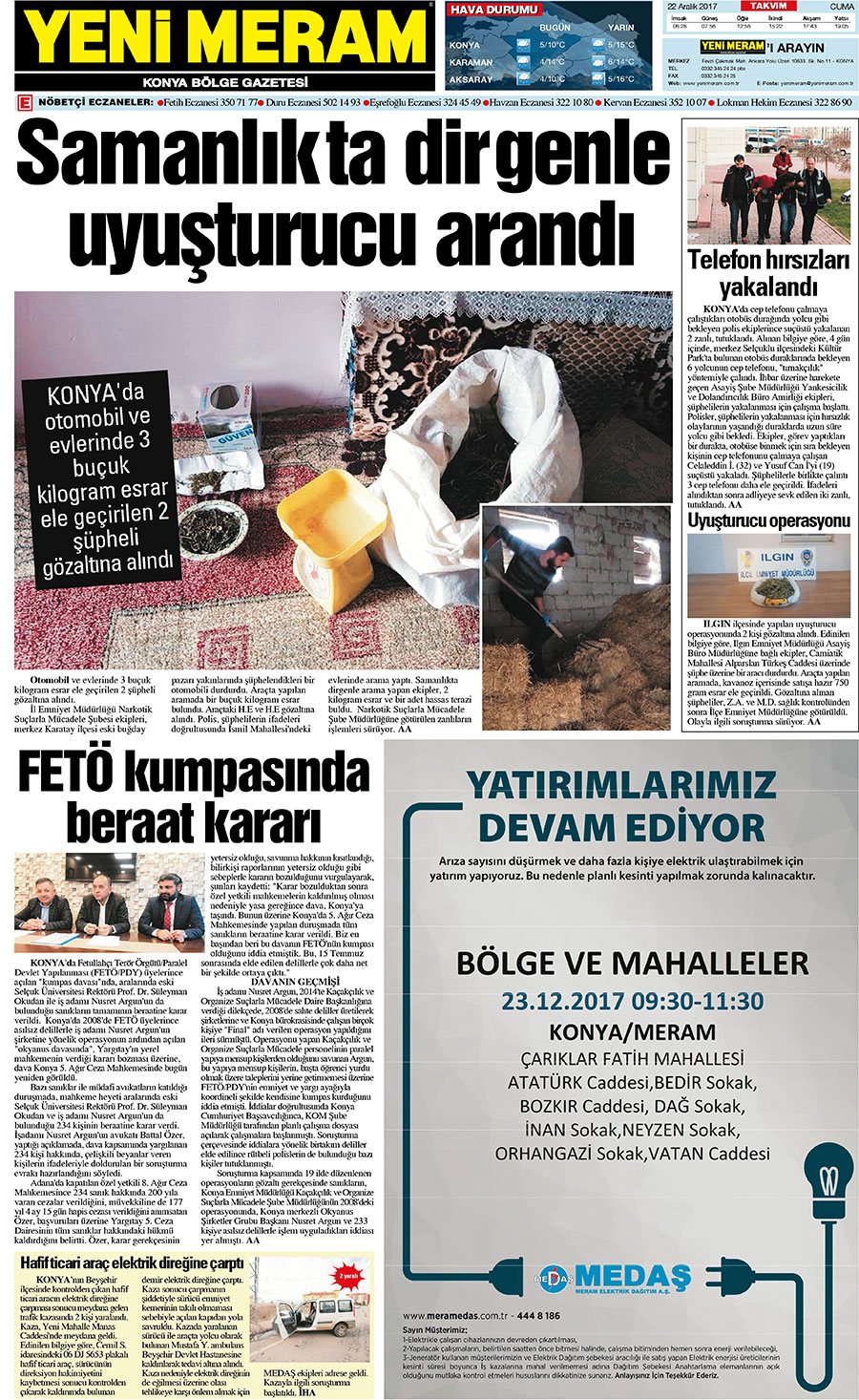 22 Aralık 2017 Yeni Meram Gazetesi