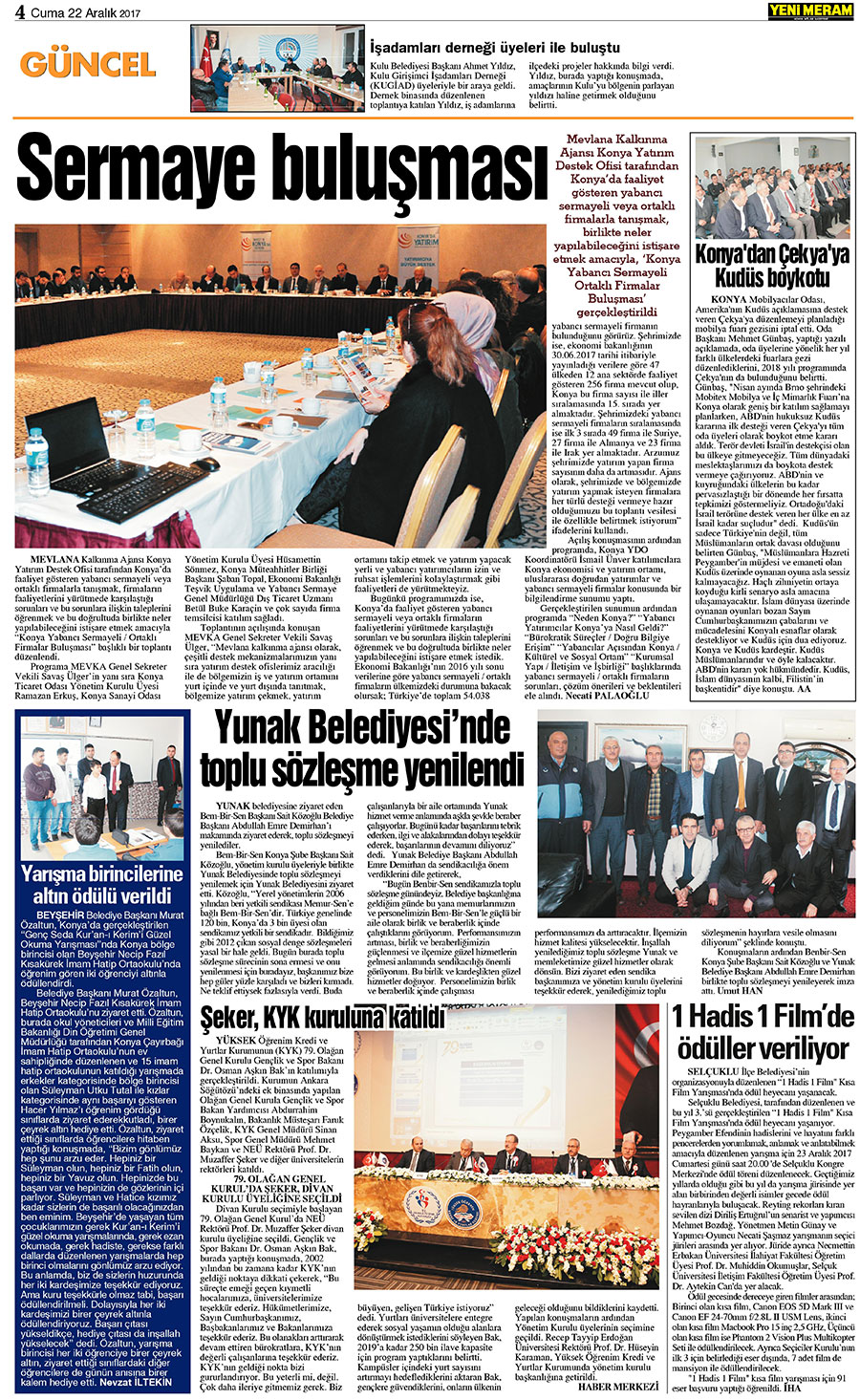 22 Aralık 2017 Yeni Meram Gazetesi