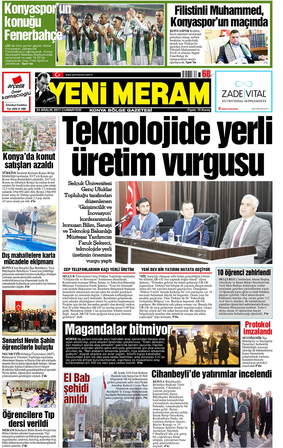 23 Aralık 2017 Yeni Meram Gazetesi