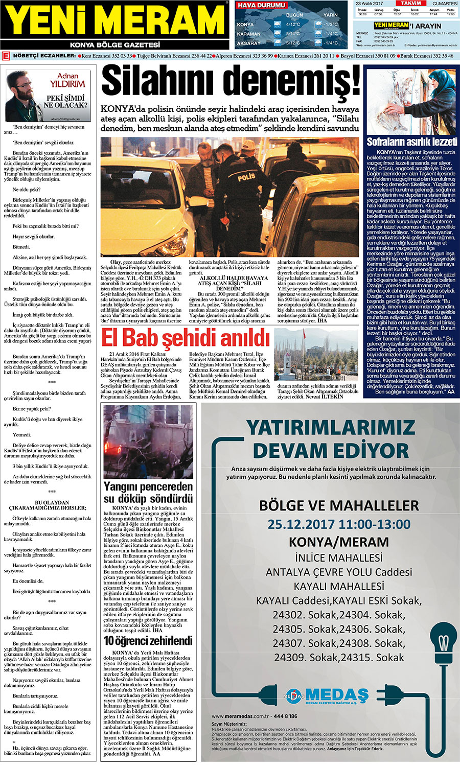 23 Aralık 2017 Yeni Meram Gazetesi