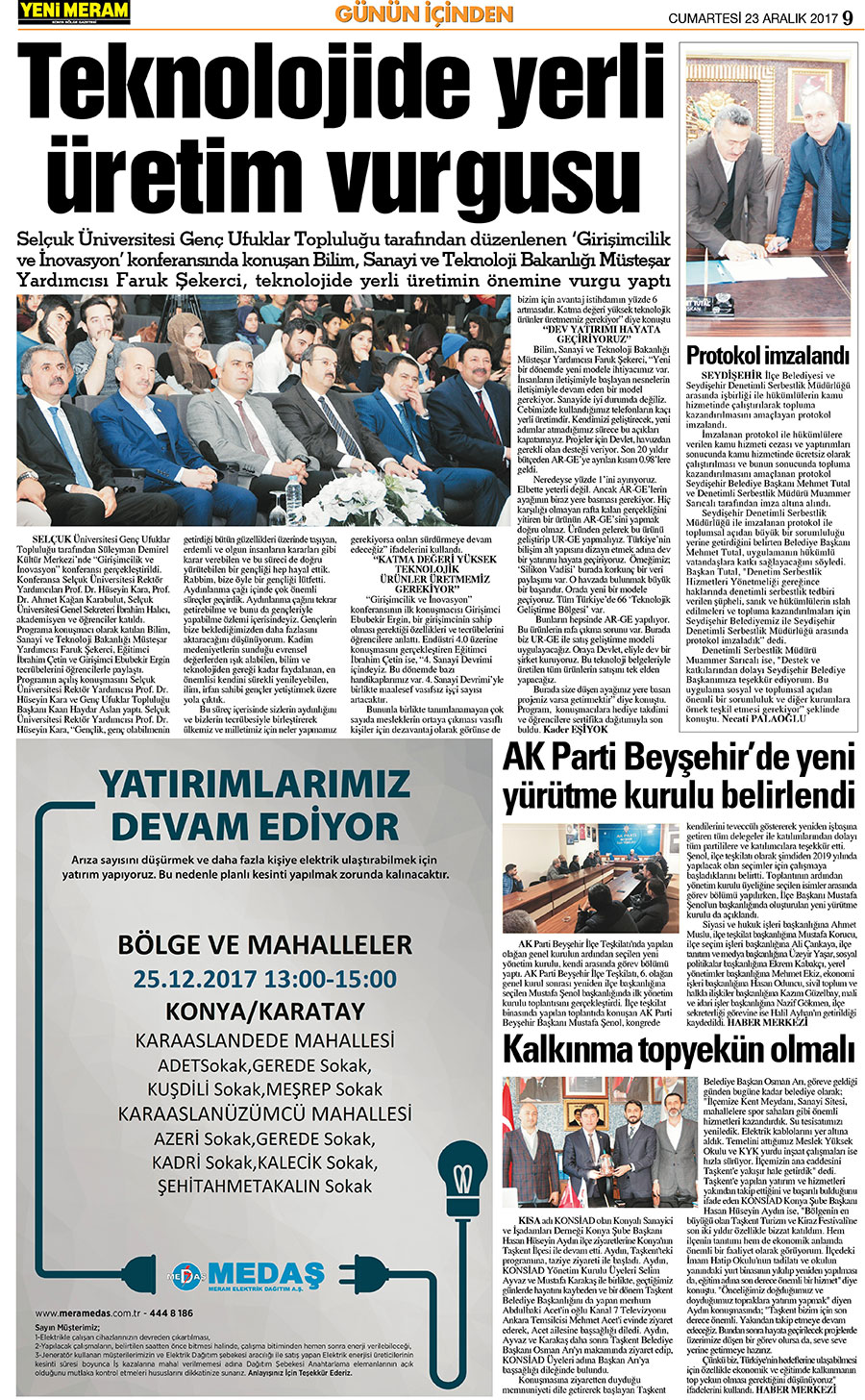 23 Aralık 2017 Yeni Meram Gazetesi