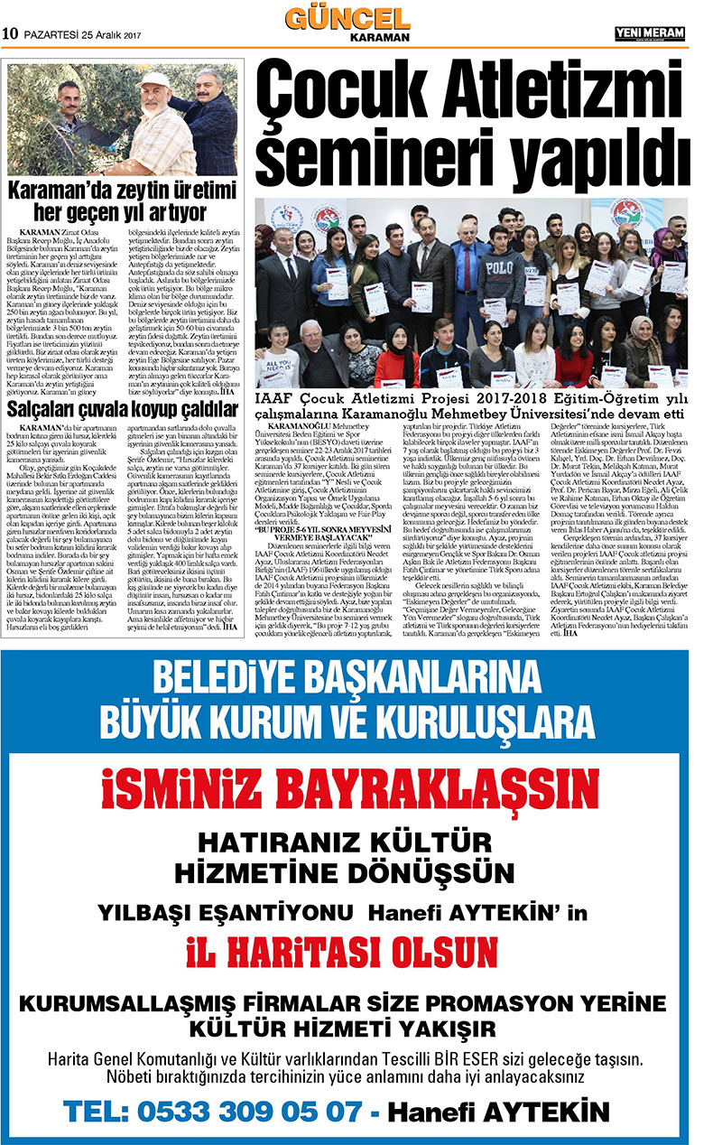 25 Aralık 2017 Yeni Meram Gazetesi