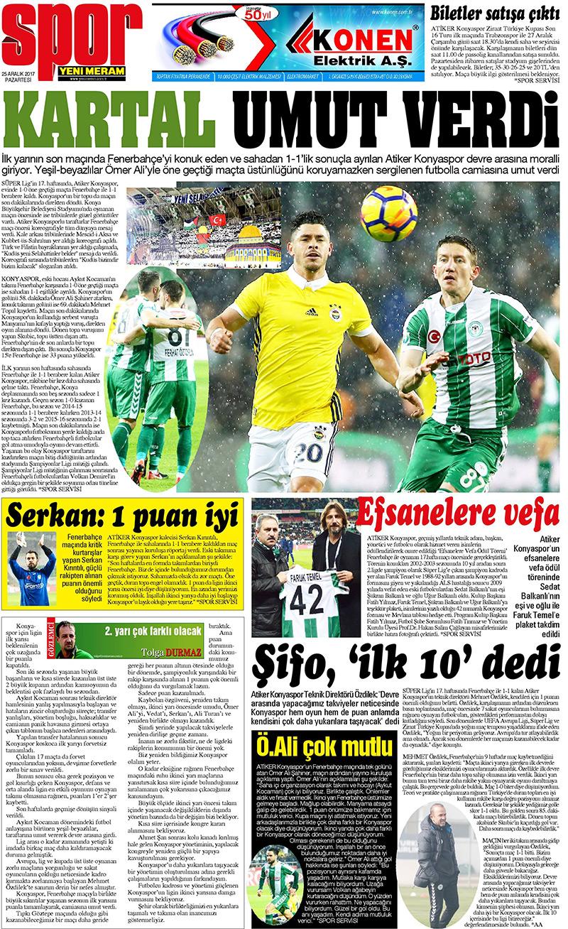 25 Aralık 2017 Yeni Meram Gazetesi