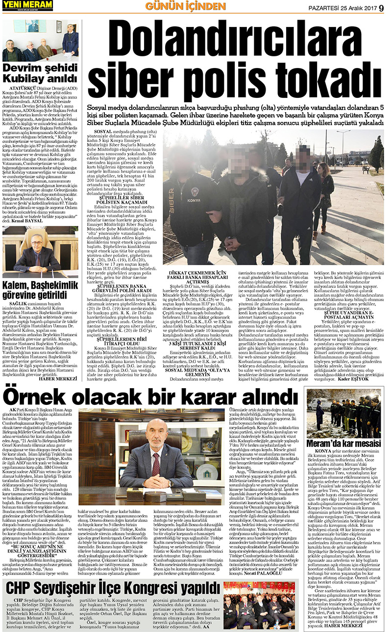 25 Aralık 2017 Yeni Meram Gazetesi