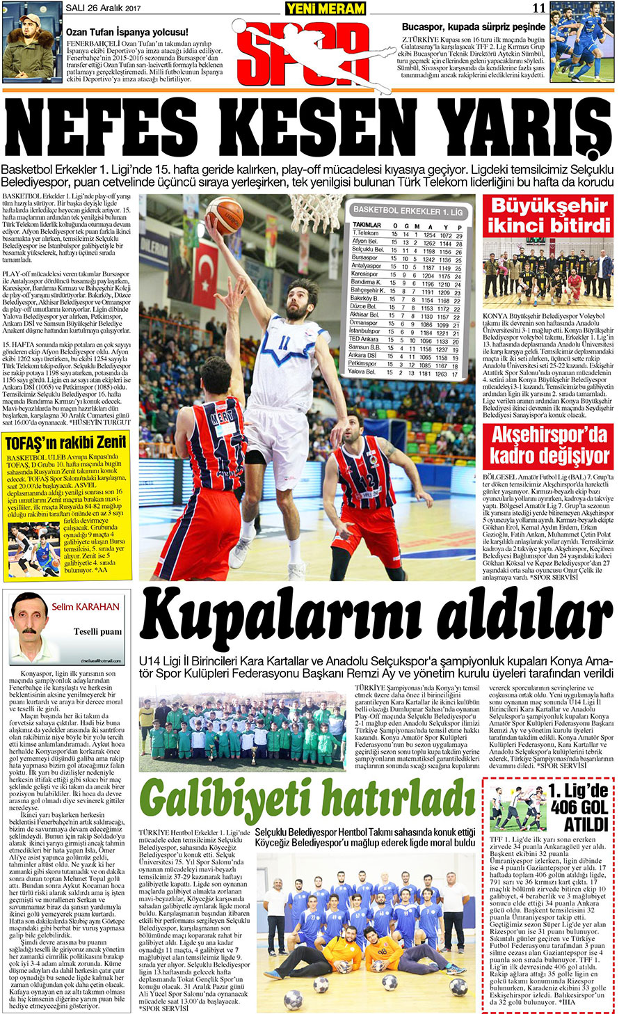 26 Aralık 2017 Yeni Meram Gazetesi