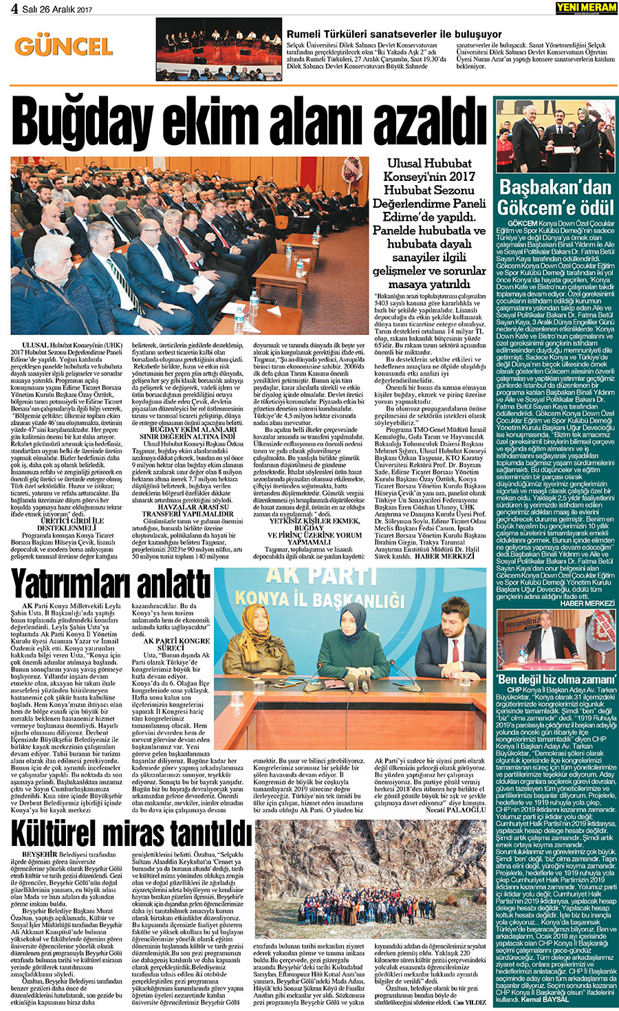 26 Aralık 2017 Yeni Meram Gazetesi