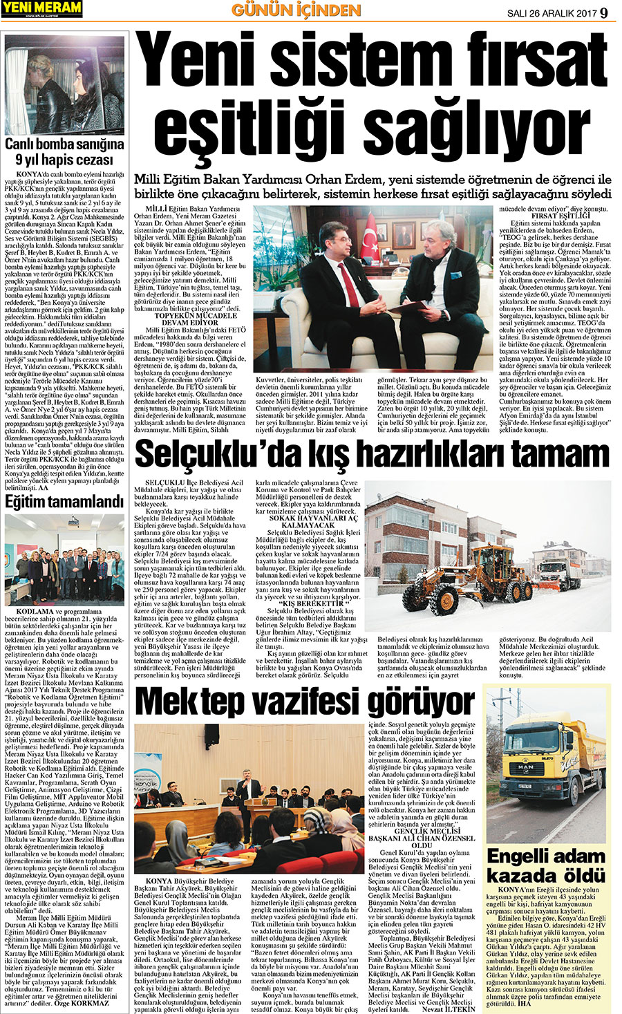 26 Aralık 2017 Yeni Meram Gazetesi