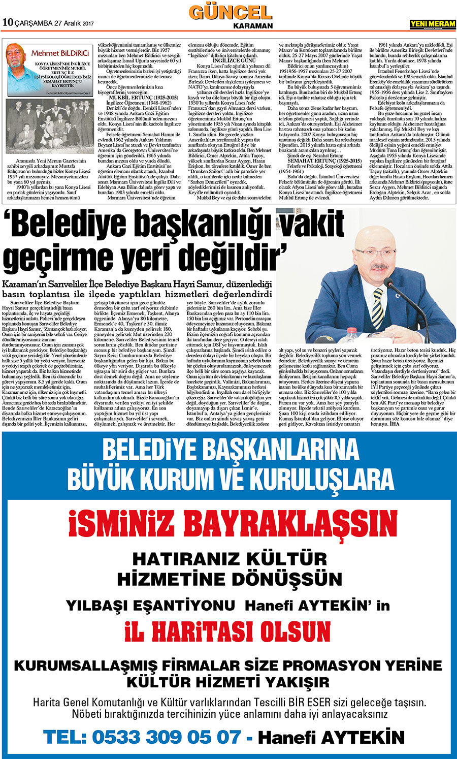 27 Aralık 2017 Yeni Meram Gazetesi