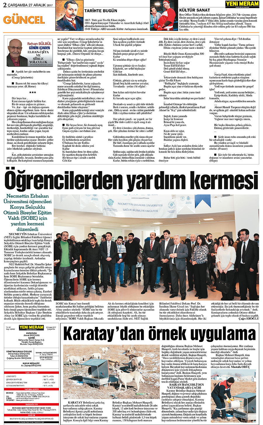 27 Aralık 2017 Yeni Meram Gazetesi