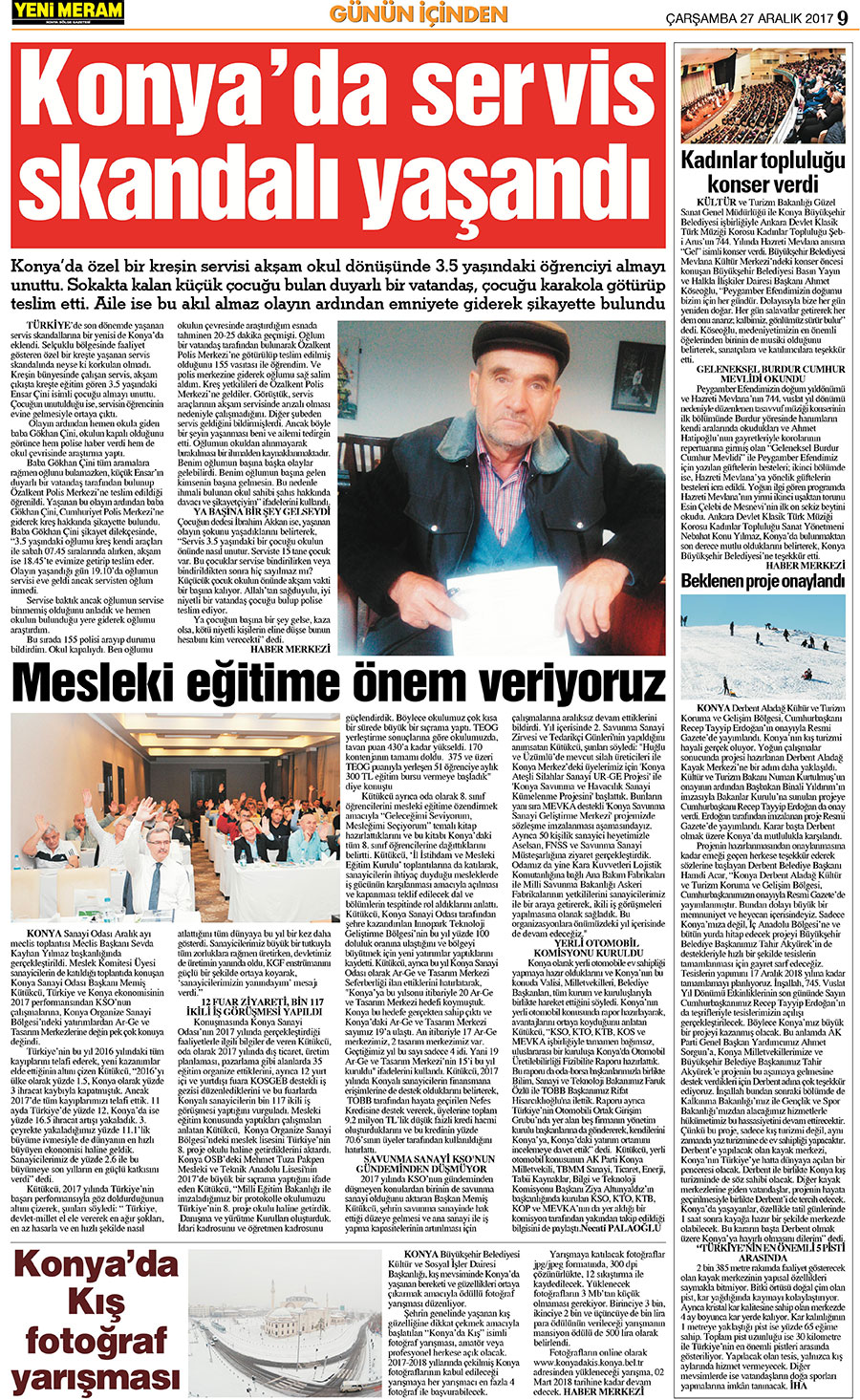 27 Aralık 2017 Yeni Meram Gazetesi