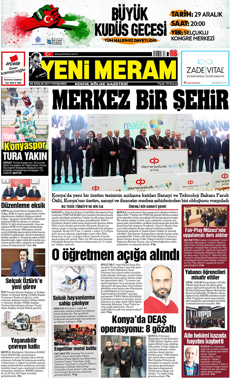 28 Aralık 2017 Yeni Meram Gazetesi